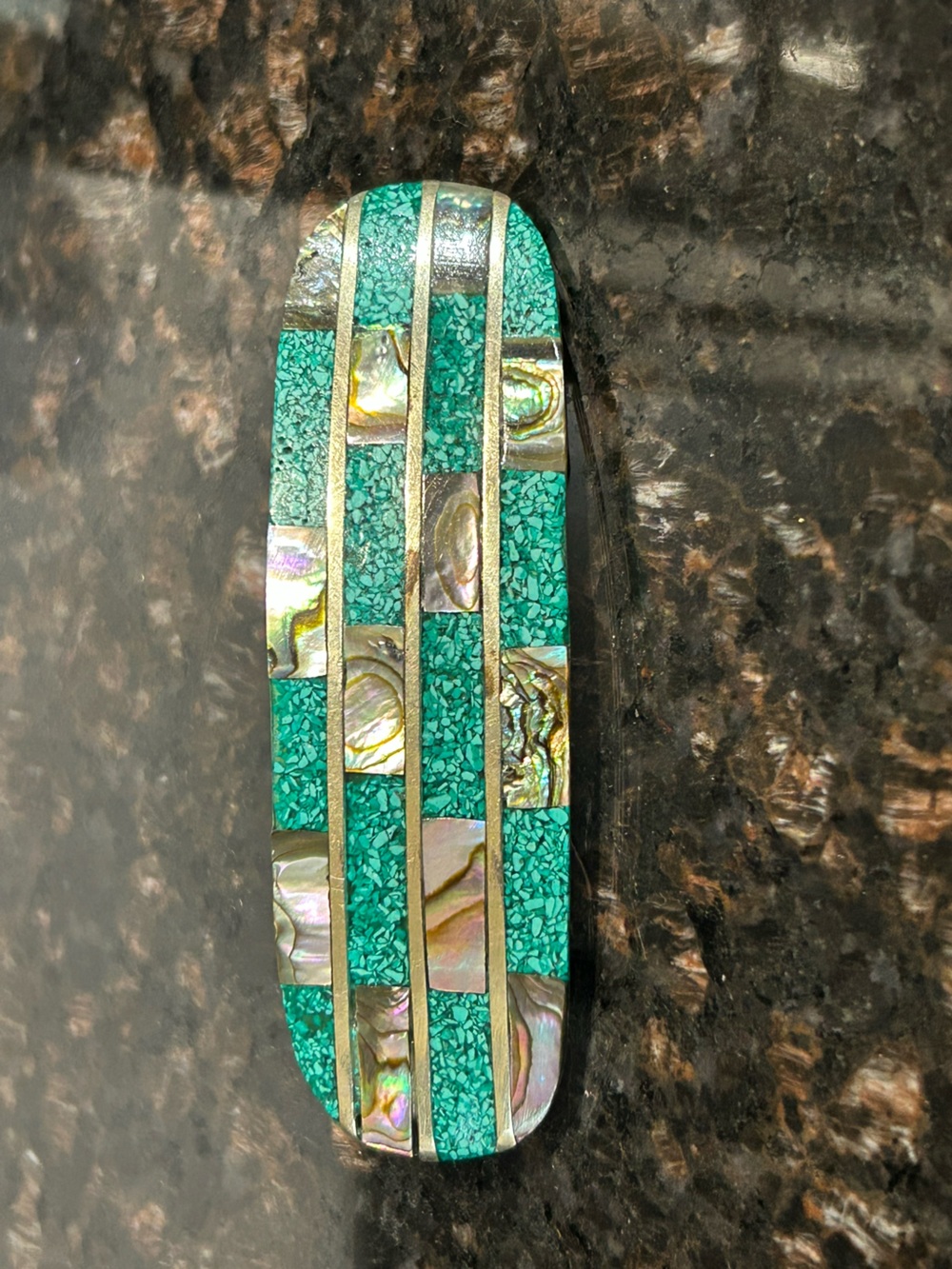 Turquoise Inlay Abalone Bar Barrette - Women Jewelry/Hair